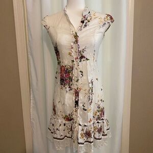 Valleygirl- Floral with Butterflies-Dress-Cap Sleeves-Lace Hem-Women's Size 8